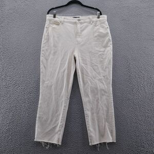 Talbots Womens Flawless Slim‎ Straight Jeans16 Petite Ivory High Rise Raw Hem